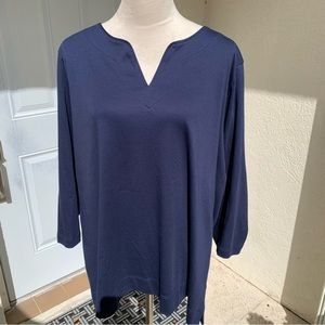 L.L.Bean. Cotton Pima Top Split- Neck Tunic. 3/4 Sleeve. Raven Blue.Size…